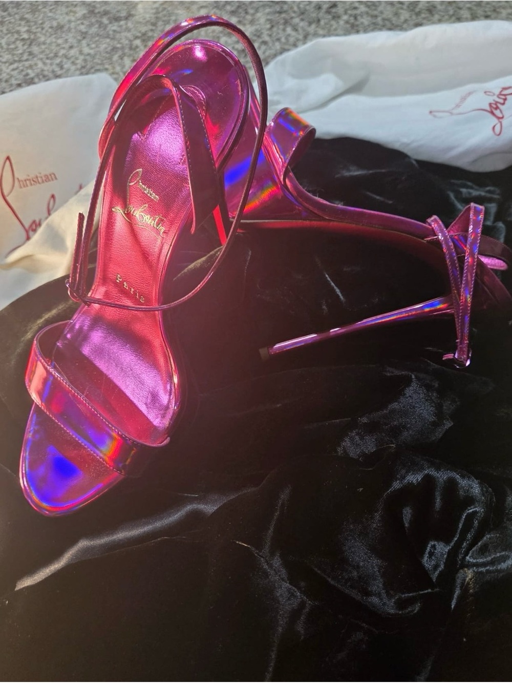 Christian Louboutin Iridescent Pink Strappy Stiletto Sandals - Picture 3 of 5
